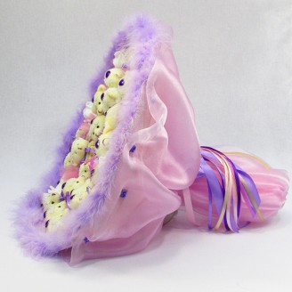 Букет из игрушек Мишки 31 розово-фиолетовый