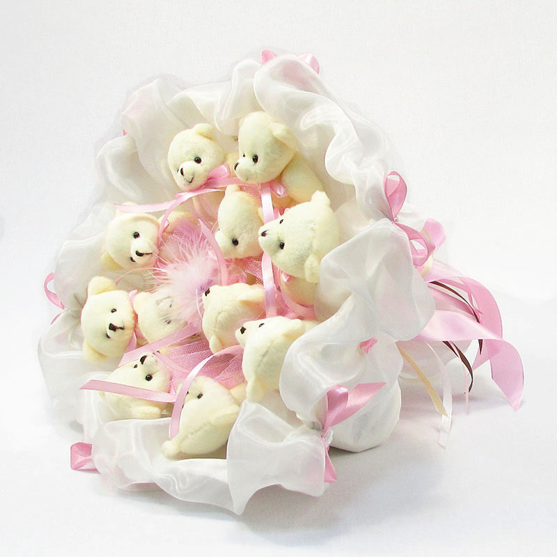 Букет з іграшок Ведмедики 11 біло-рожевий зефір