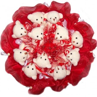 Букет з іграшок Ведмедики 11 білі в червоному